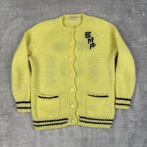 Vintage 50s Sweater Woman's Small Yellow Button Up Cardigan Rockabilly Bowling